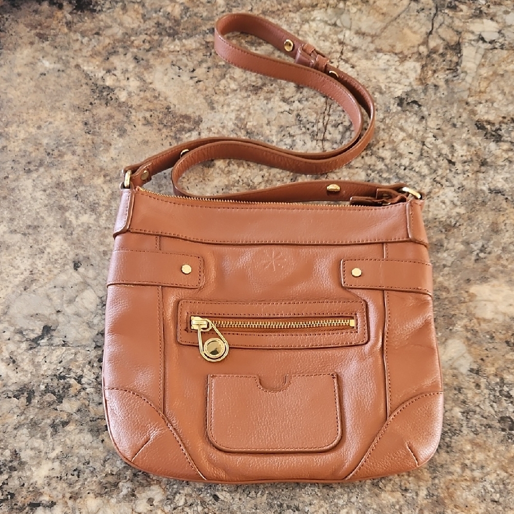 Isaac Mizrahi Tan Gold Crossbody Bag with Adjustable Strap